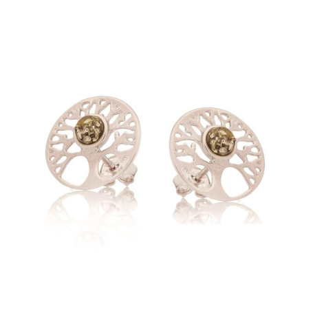 Pendientes Árbol de la vida con ámbar verde natural, en plata 925 rodiada