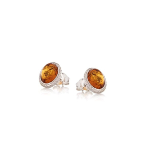 Clous d'oreilles avec ambre cognac de la mer Baltique ovale, argent vieilli 925