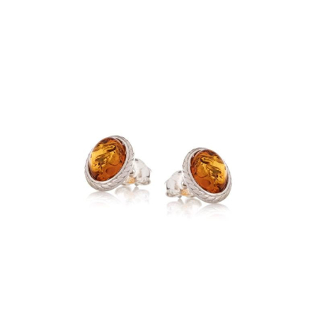 Clous d'oreilles avec ambre cognac de la mer Baltique ovale, argent vieilli 925