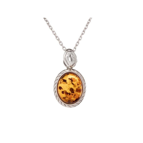 Pendentif avec ambre cognac ovale, en argent vieilli 925, hauteur 1+0,6 cm