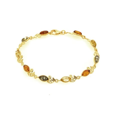 Armband met veelkleurige shuttle barnsteen, in 925 goudkleurige zilver, lengte 19 cm
