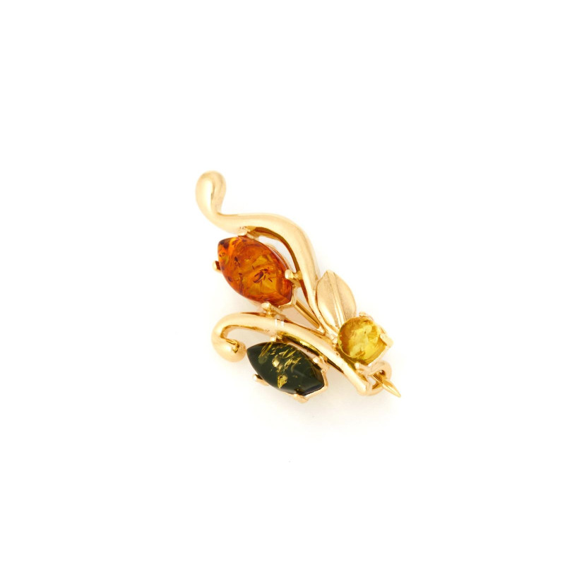 Baltık Denizi'nden gelen, 925 altın gümüşten yapılmış, doğal çok renkli kehribarlı broş