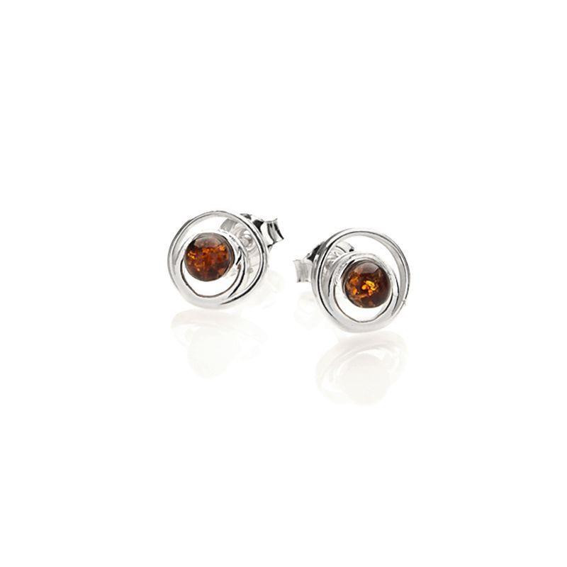 Ohrstecker mit rundem Ostsee-Cognac-Bernstein, rhodiniertes Silber 925