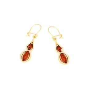 Boucles d'oreilles avec ambre cognac naturel, en argent doré 925