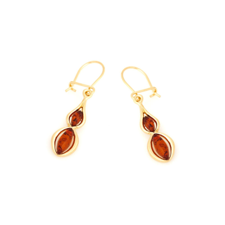Earrings with natural cognac amber, in 925 gold plated silver