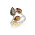 Anello con ambra naturale multicolore del Mar Baltico, realizzato in argento 925 rodiato