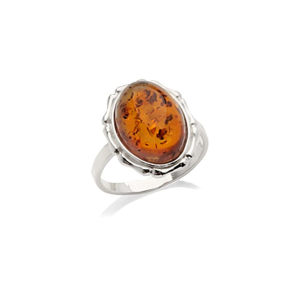 Anillo con ámbar coñac natural del Mar Báltico, en plata 925 rodiada
