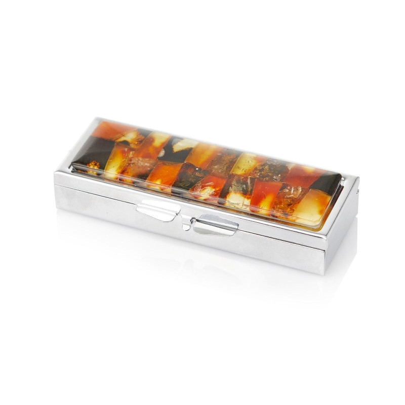 Pillbox in metal and amber