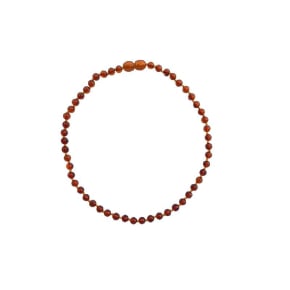 Babykette mit Bernstein-Cognac-Kugel, Clipverschluss, Länge 32 - 33 cm