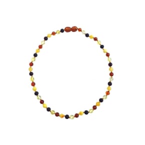 Colar para bebés com bola âmbar multicolorida, fecho de clipe, comprimento 32 - 33 cm