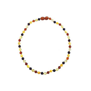 Collier bébé avec ambre multicolore boule, fermoir clip, longueur 32 - 33 cm