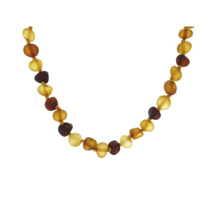 Collier bébé avec ambre multicolore, fermoir clip, longueur 32 - 33 cm