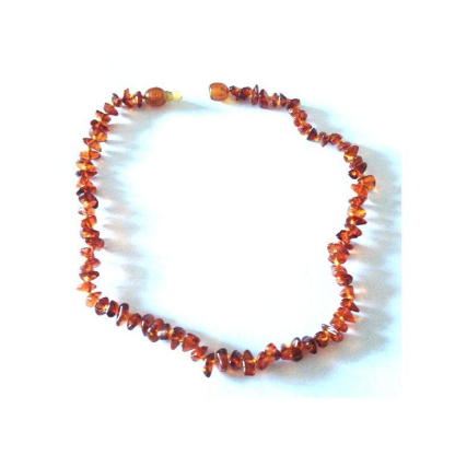 Collana per bambini con scaglie di ambra cognac, chiusura a clip, lunghezza 32 - 33 cm