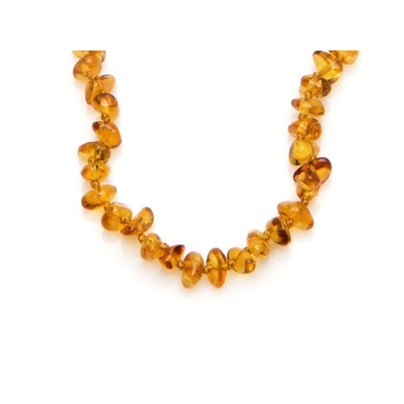 Collier bébé avec ambre miel chips, fermoir clip, longueur 32 - 33 cm