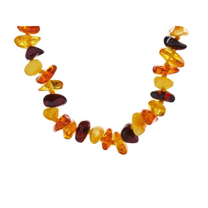 Collier avec ambre multicolore naturel de la mer Baltique chips, longueur 45 cm