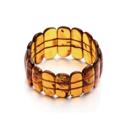 Bracelet plaquette avec ambre cognac naturel plaquette, longueur 21 cm