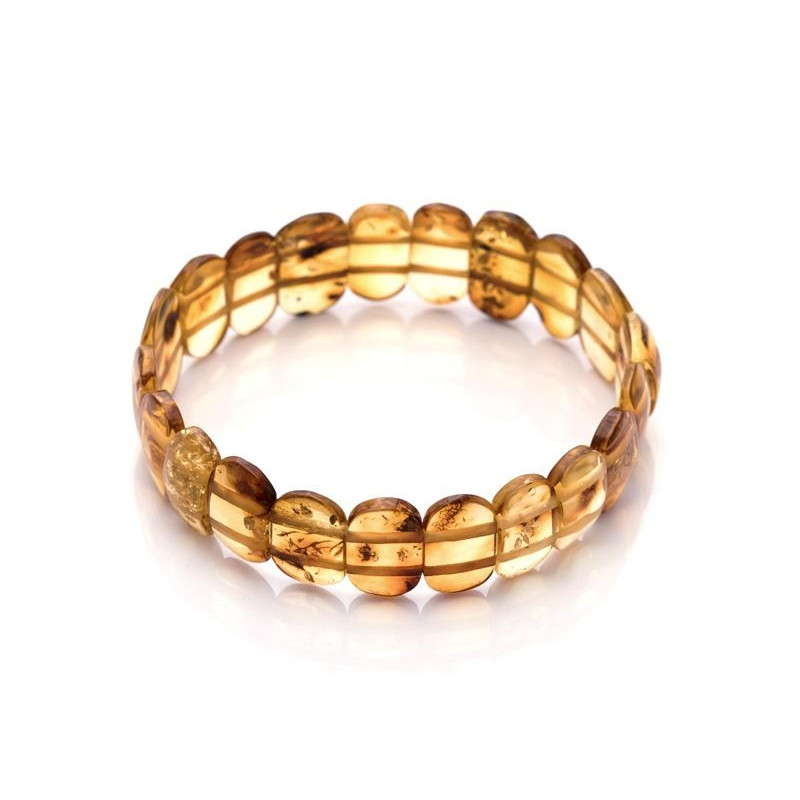 Bracelet plaquette avec ambre cognac naturel plaquette, longueur 21 cm