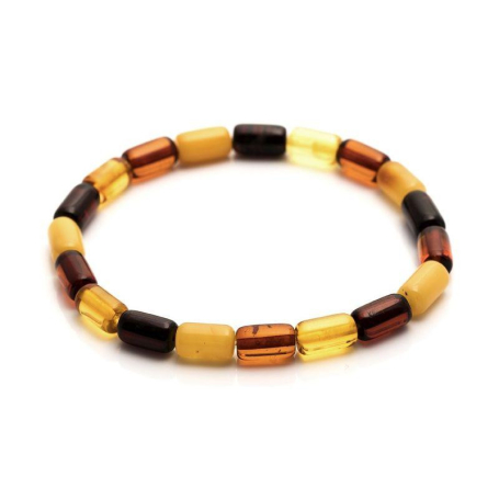 Pulseira com âmbar cilíndrico multicolorido do Mar Báltico, comprimento 20-21 cm