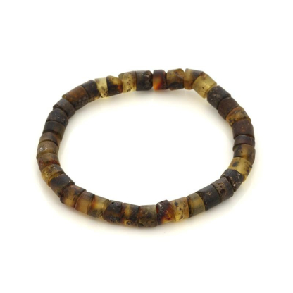 Pulsera con ámbar cilíndrico multicolor, longitud 20 cm