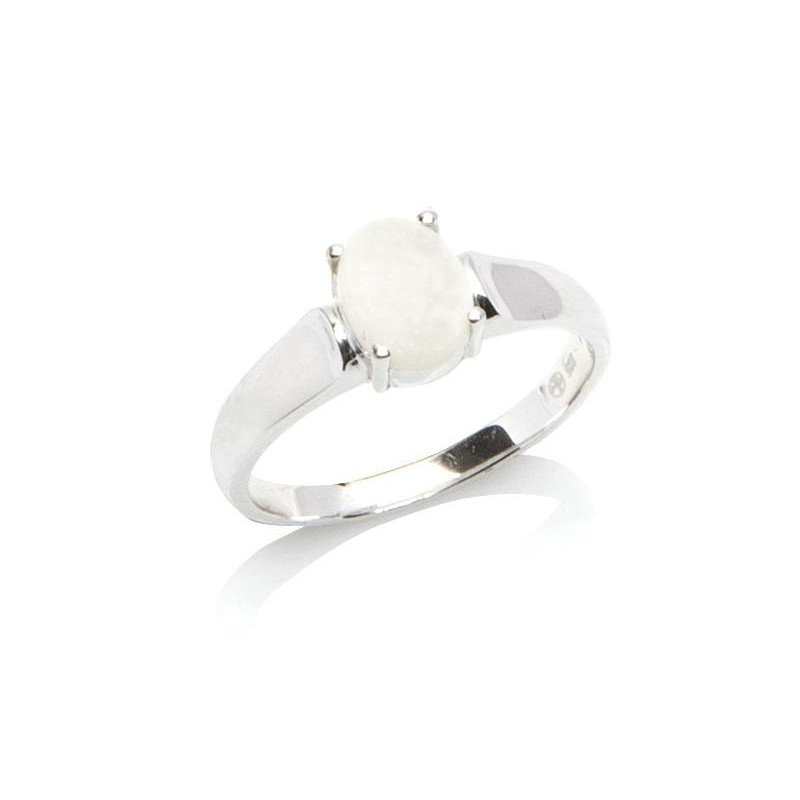 Anillo con ópalo blanco australiano ovalado natural, en plata 925 rodiada
