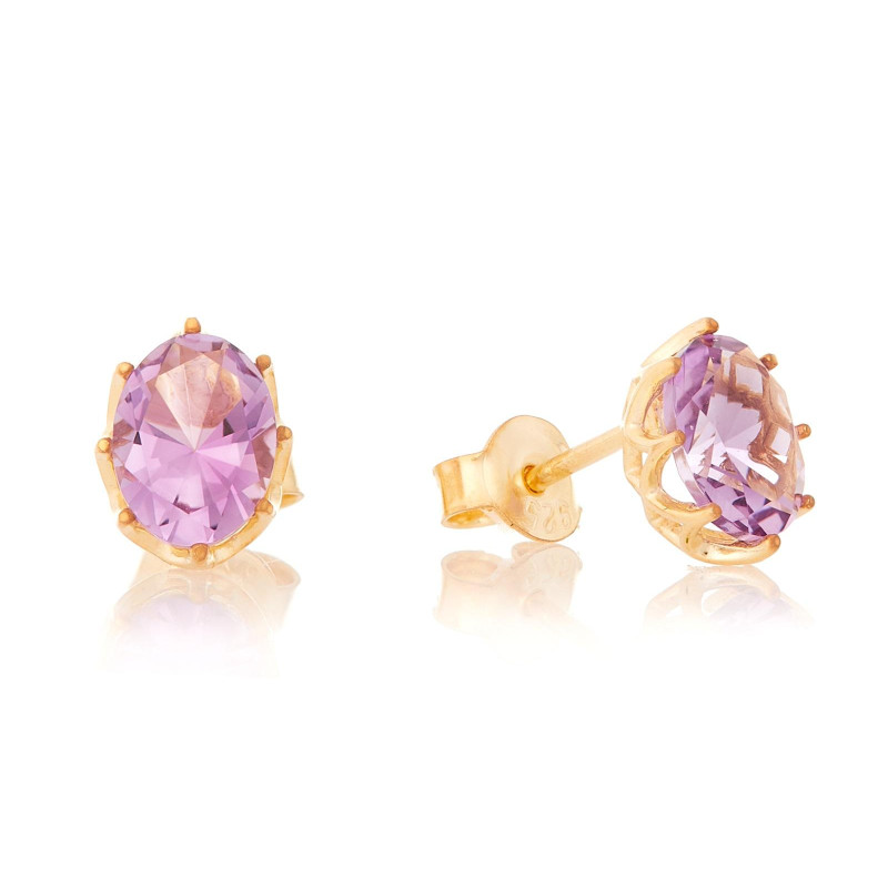 Earrings with natural violet amethyst, in gold