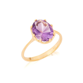 Anillo con amatista violeta natural, en oro 750