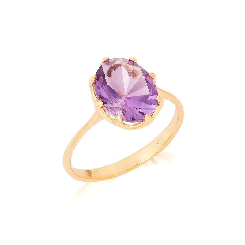 Ring with natural violet amethyst, in gold