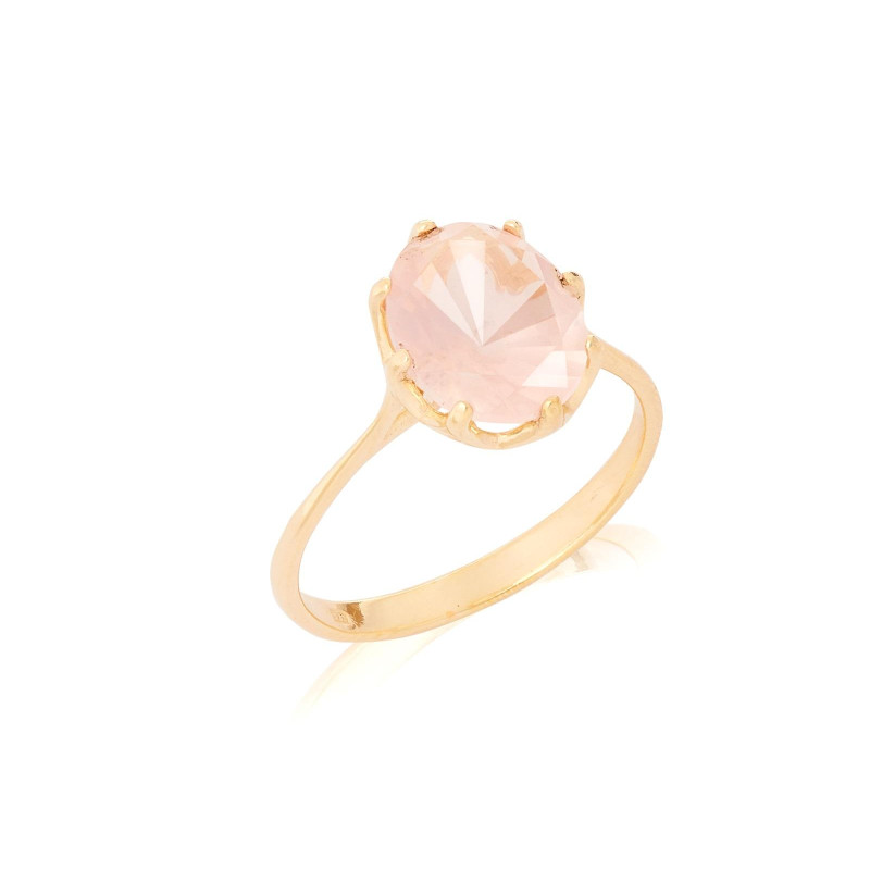 Ring with natural rose quartz, in gold