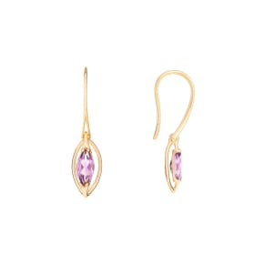 Brincos com ametista roxa natural, em ouro 750