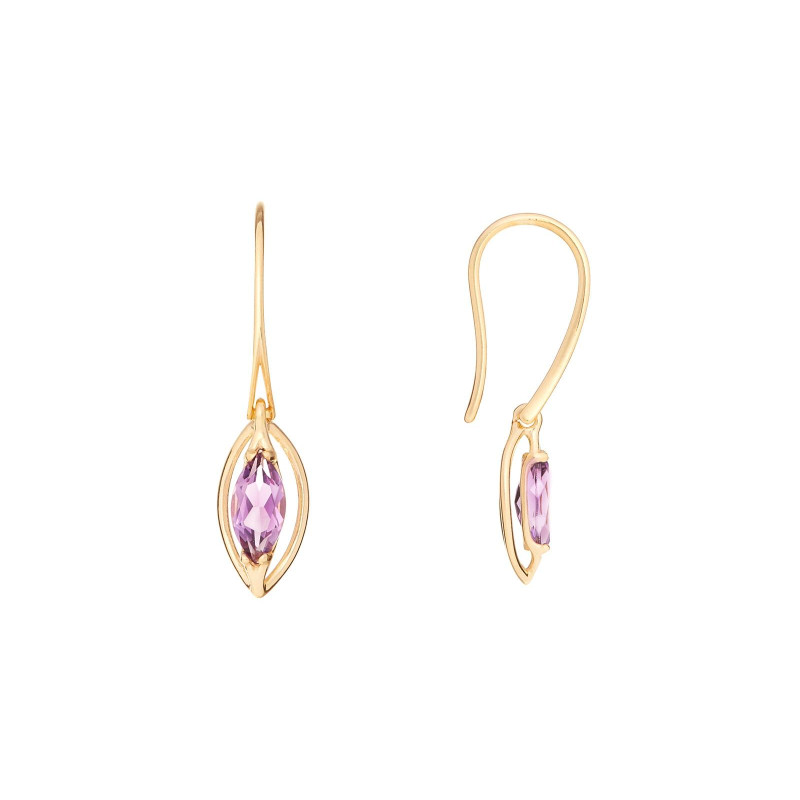 Earrings with natural violet amethyst, in gold