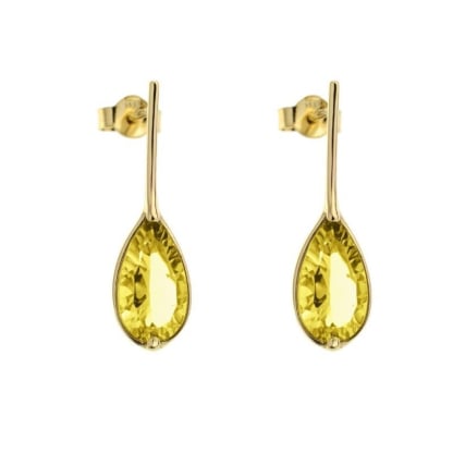 Pendientes con cuarzo amarillo natural, en oro 750