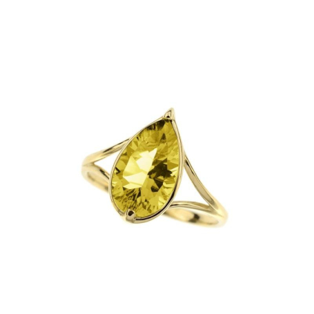 Bague avec quartz jaune naturel, en or 750
