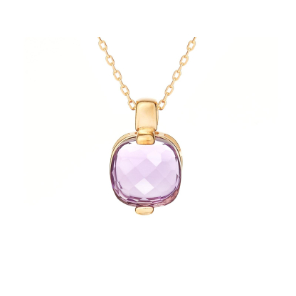 Ciondolo con ametista viola naturale, in oro 750