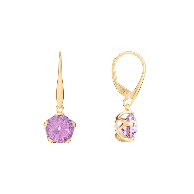 Brincos com ametista roxa natural, em ouro 750