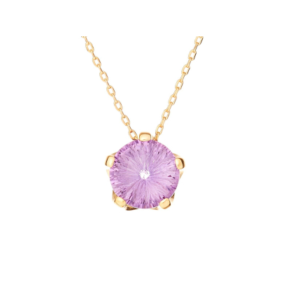 Pingente com ametista roxa natural, em ouro 750