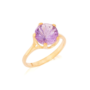 Ring with natural purple amethyst, in 750 gold