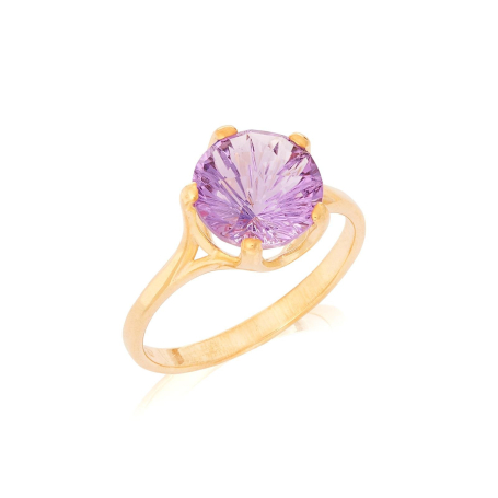 Ring with natural purple amethyst, in 750 gold