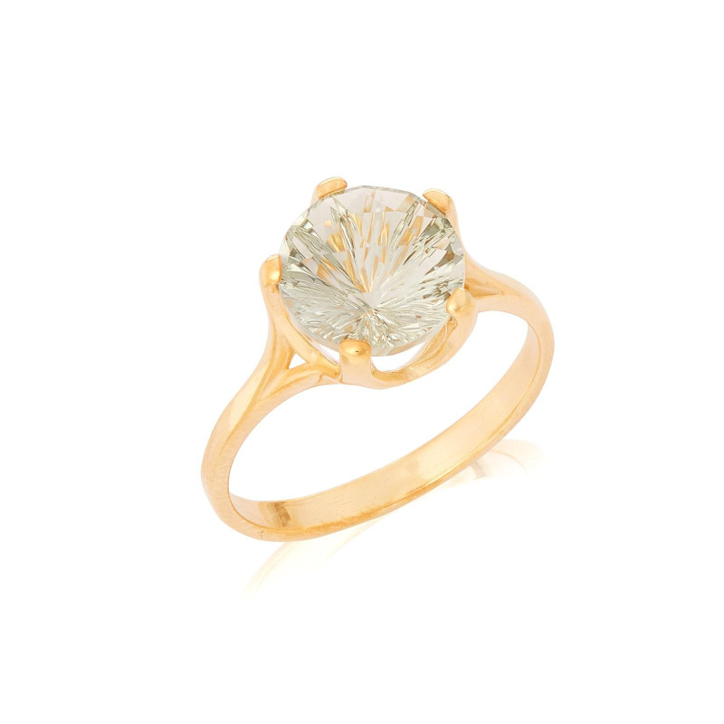 Ring with natural green amethyst, in 750 gold