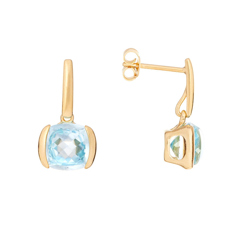 Earrings with natural blue topaz, in gold