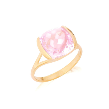 Bague avec quartz rose naturel, en or 750