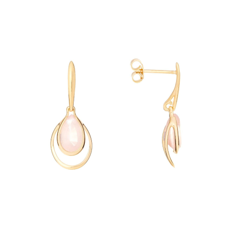 Brincos com quartzo rosa natural, em ouro 750