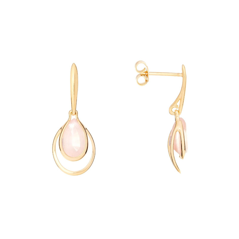 Earrings with natural rose quartz, in gold