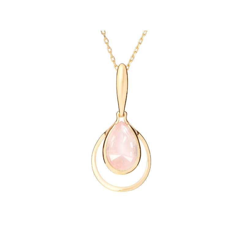 Natural rose quartz pendant in gold