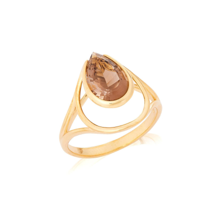 Bague avec quartz fumé naturel, en or 750