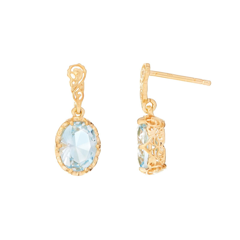 Earrings with natural blue topaz, in gold