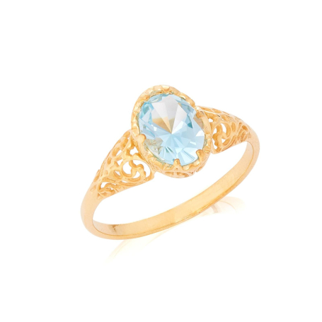 Anello con topazio azzurro naturale, in oro 750