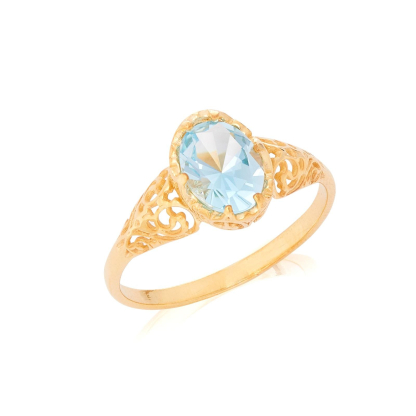 Anel com topázio azul natural, em ouro 750