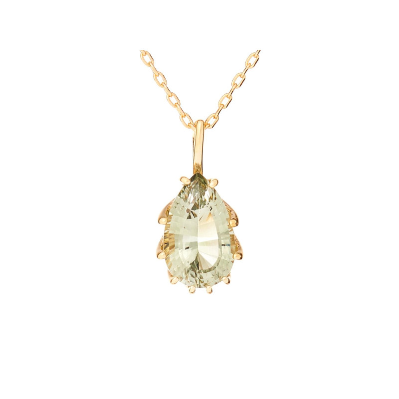 Pendant with natural green amethyst, in gold