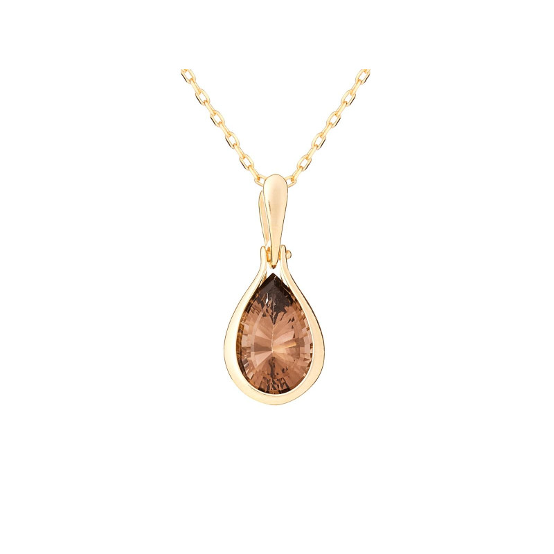 Hanger met natuurlijk rookkwarts, in 750 goud