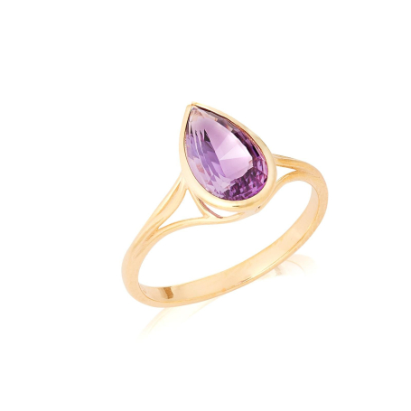 Anillo con amatista violeta natural, en oro 750